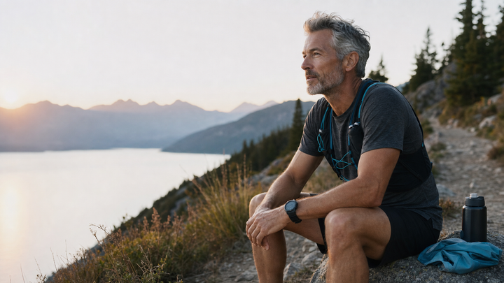 Masters endurance athlete training at sunrise for long-term health and performance