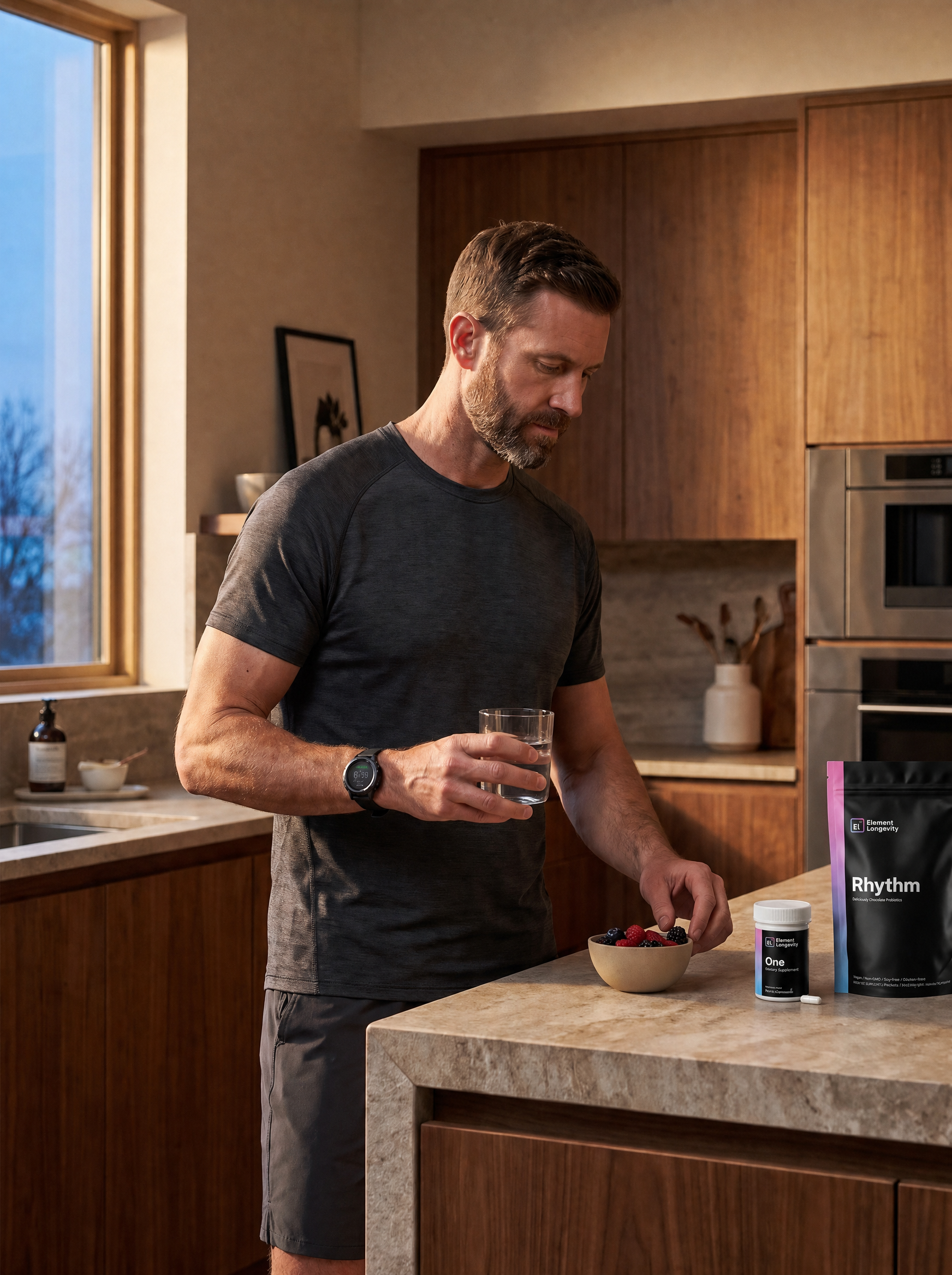 Athlete preparing Element Daily Essentials as part of a morning routine