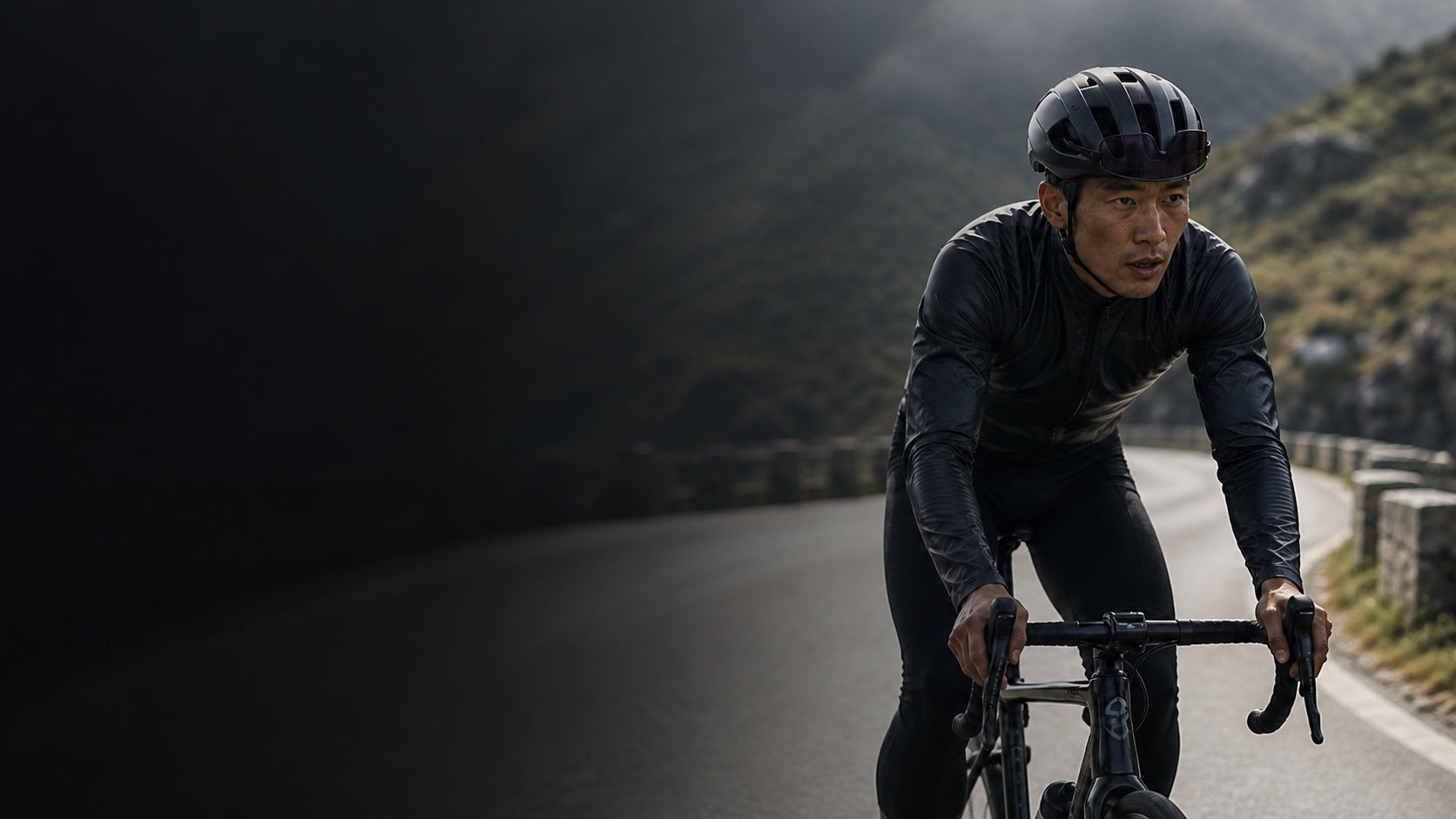 Cyclist training on an open road